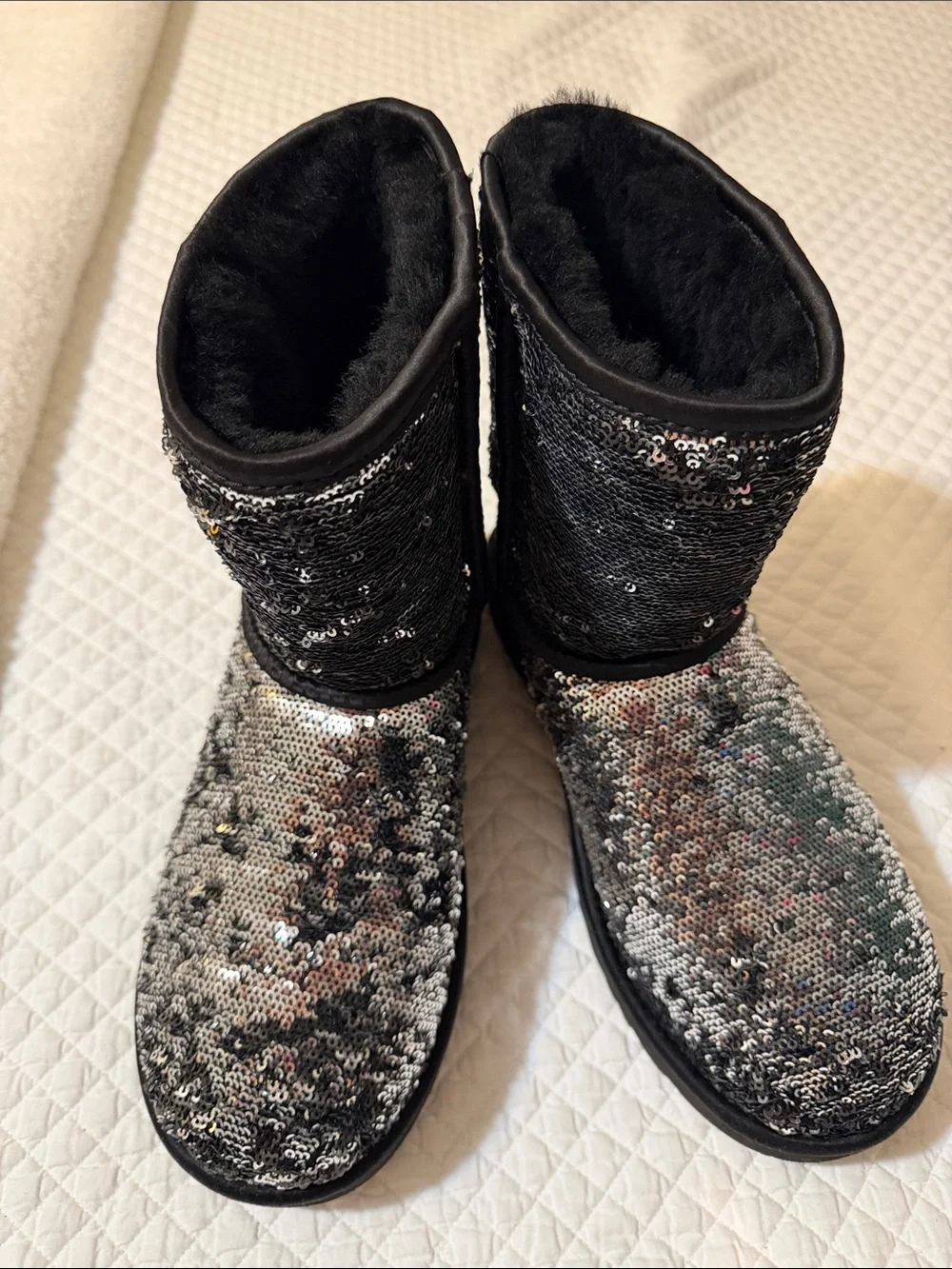Sequin Embellished Black Winter Boots - Women's